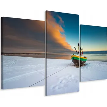 Obraz Obraz TRYPTYK Rybářský Kutr Sníh Výhled 3D 60x40