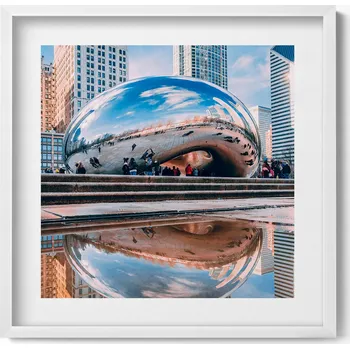Obraz Dekorativní nástěnný obraz v bílém rámu do obýváku Cloud Gate Chicago 50x50 cm