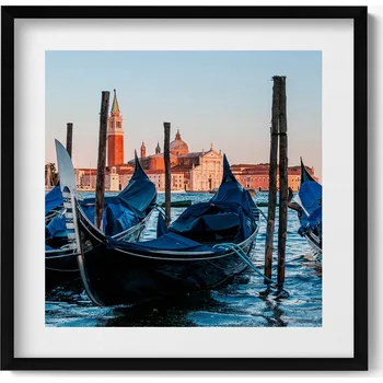 Obraz Nástěnný obraz v rámu s grafikou Benátské gondoly na vodě Itálie 50x50 cm