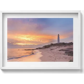 Obraz Obraz s rámem a grafikou na zeď Krajina moře s pláží a majákem 70x50 cm