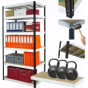 Dílenský regál Kovový regál do skladu HELIOS 213x90x40 cm, 6 polic, nosnost 350 kg na polici, kombinovatelný