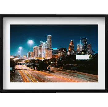 Obraz Ozdobný nástěnný obraz v rámu s grafikou loft Město v noci Houston 70x50 cm