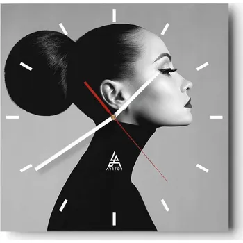 Hodiny Velké nástěnné hodiny na zeď 40x40 Žena Skleněné hodiny Čtvercové Tiché