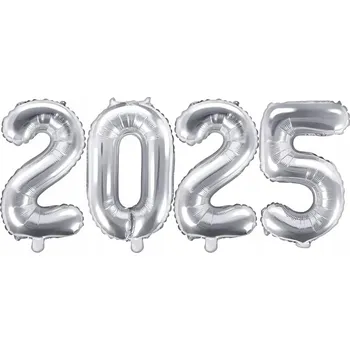 Balónek Balónky ČÍSLA 2025 - stříbrné 35 cm SILVESTR NOVÝ ROK