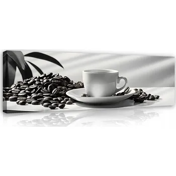 Obraz Obraz do Kuchyně Káva Černobílý Moderní na Plátně na Zeď 145x45