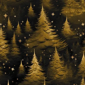 Černá vánoční látka VELVET 150 cm HVĚZDNÝ LES VÁNOCE