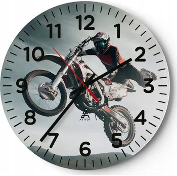 Hodiny Kuchyňské nástěnné hodiny 30x30 Motocross Moderní skleněné hodiny do obýváku Tiché