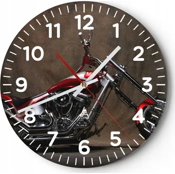Hodiny Nástěnné hodiny do obýváku 40x40 Motorka Kulatý Skleněné hodiny Loft Tiché