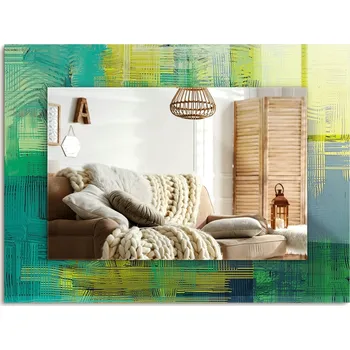Zrcadlo Stylové obdélníkové nástěnné Zrcadlo 80x60 cm s abstraktní barevnou kompozicí