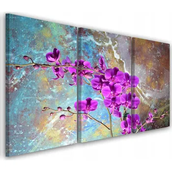 Obraz OBRAZ TRIPTYK Orchidej Květiny Tyrkysová 60x40