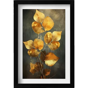 Obraz Dekorativní nástěnný obraz v černém rámu s grafikou Listy glamour 20x30 cm