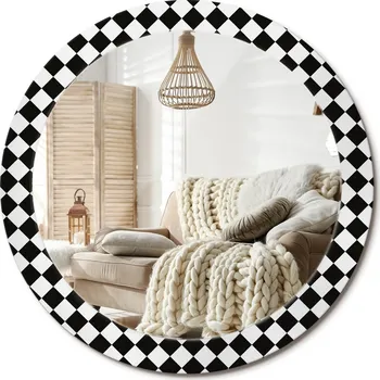 Zrcadlo Kulaté nástěnné dekorativní zrcadlo v skleněném rámu Šachy stůl průměr 80 cm