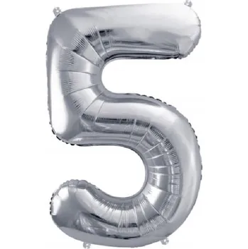 Balónek BALÓNEK ČÍSLICE 5 STŘÍBRNÝ FÓLIOVÝ VELKÝ 100 CM DEKORACE NAROZENINOVÁ PÁRTY