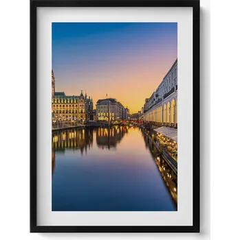 Obraz Dekorativní obraz v černém rámu na zeď Radnice v Hamburku Německo 50x70 cm