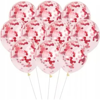 Balónek Velké průhledné balónky s červeným konfety 10 ks