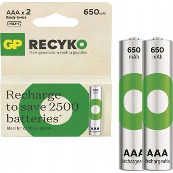 Článková baterie Nikl-metalhydridové (NiMH) Nabíjecí Baterie GP AAA (R3) 650 mAh 2 ks