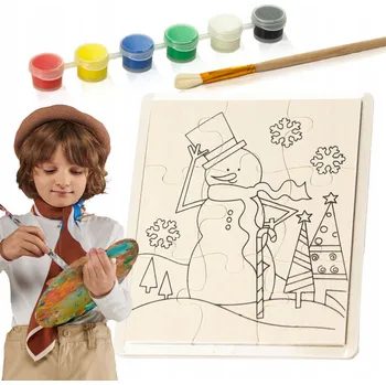 Obraz DŘEVĚNÁ OMALOVÁNKA K VYBARVOVÁNÍ 15x20 CM VÁNOČNÍ PRO DĚTI - SNĚHULÁK