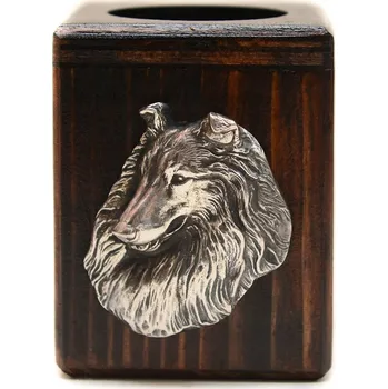Svícen Skotský ovčák Collie - dřevěný svícen se psem na čajovou svíčku / ohřívač