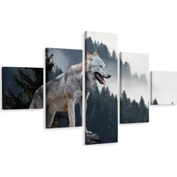 Obraz Vícedílný obraz VLK v lese Stromy v mlze 250x150