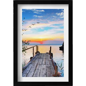 Obraz Dekorativní nástěnný obraz v rámu s grafikou Plachetnice na jezeře 20x30 cm