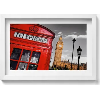 Obraz Nástěnný obraz v bílém rámu Telefonní budka a Big Ben - Anglie 30x20 cm