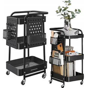 regál POJÍZDNÝ REGÁL NA KOLEČKÁCH, SKŘÍŇKA, UNIVERZÁLNÍ, 3 ÚROVNĚ, KOVOVÝ, ČERNÝ