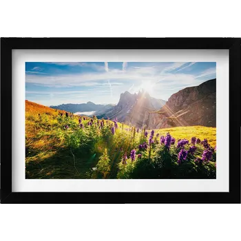 Obraz Dekorativní nástěnný obraz s grafikou v černém rámu Krajina Dolomity 30x20 cm