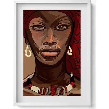 Obraz Nástěnný obraz v bílém rámu Umění - malba africké ženy 50x70 cm