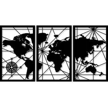 Obraz AŽUROVÝ OBRAZ NÁSTĚNNÁ DEKORACE 3D mapa světa M triptych 31x60cm