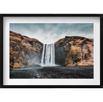 Obraz Dekorativní nástěnný obraz v rámu s grafikou Vodopád mezi skalami 70x50 cm