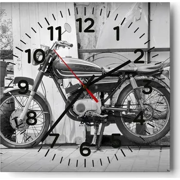 Hodiny Kuchyňské nástěnné hodiny 30x30 Motorka Skleněné hodiny do obýváku Moderní Tiché