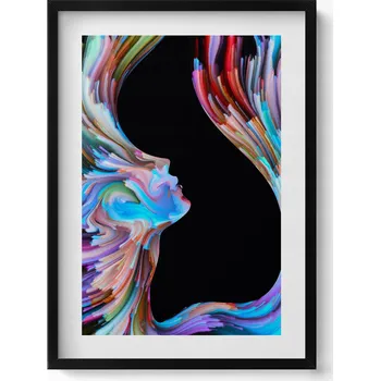 Obraz Dekorativní nástěnný obraz v černém rámu Abstraktní barevná tvář 50x70 cm