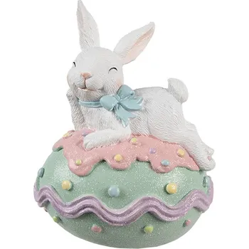 Bytová dekorace Dekorace králík s mašlí na zeleném vajíčku - 11*9*15 cm