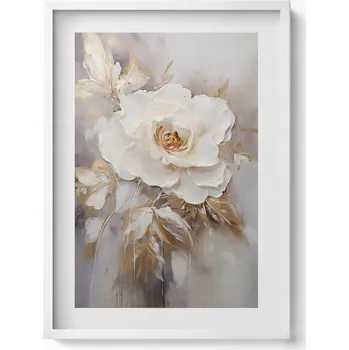 Obraz Obraz v bílém rámu dekorace na zeď Jemná malovaná květina 50x70 cm