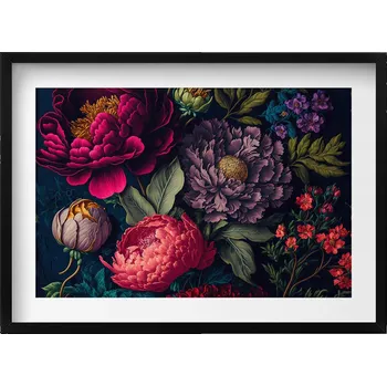 Obraz Stylový obraz v černém rámu Vintage kytice botanických květin 70x50 cm