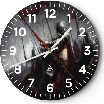 Hodiny Nástěnné hodiny do obýváku 40x40 Rytíř Kulatý Hodiny na skle Loft Tiché