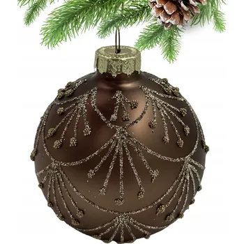 Vánoční ozdoba SKLENĚNÁ VÁNOČNÍ KOULE HNĚDÁ MATNÁ ZDOBENÁ ZLATÝM BULIONEM
