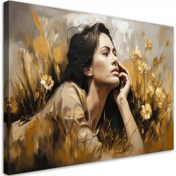 Obraz Obraz na plátně, Žena ležící na louce Květiny Zlatá 60x40