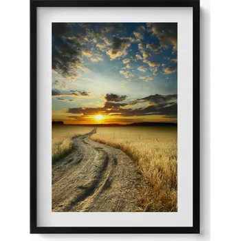 Obraz Dekorace obraz s grafikou v krásném rámu Polní cesta a západ slunce 50x70 cm