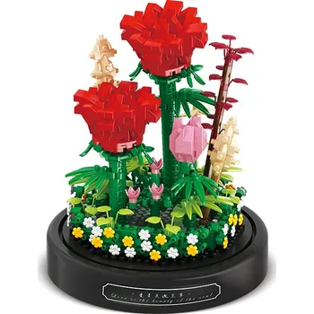 ostatní stavebnice Stavebnice KVĚTINY ve skle LES SKLENICE MAKROKLIMAT DEKORACE DÁREK ČERVENÉ RŮŽE