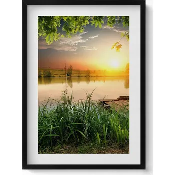 Obraz Nástěnný obraz v černém rámu s grafikou Západ slunce letní dny 50x70 cm