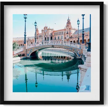 Obraz Nástěnný obraz v černém rámu s grafikou Španělské náměstí v Seville 50x50 cm