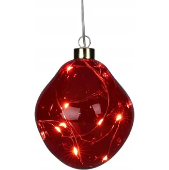 Vánoční dekorace SKLENĚNÁ BAŇKA TVAROVANÁ KAPKA S LED, 10 CM - ČERVENÁ