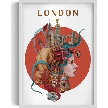 Obraz Dekorativní nástěnný obraz v rámu Londýn Big Ben Tower Bridge Lev Autobus 50x70