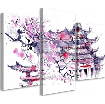 Obraz OBRAZ ZE 3 DÍLŮ ORIENTÁLNÍ RŮŽOVÁ 60x40