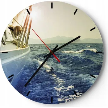 Hodiny Velké nástěnné hodiny 40x40 Jachta Skleněné hodiny Kulatý Tiché