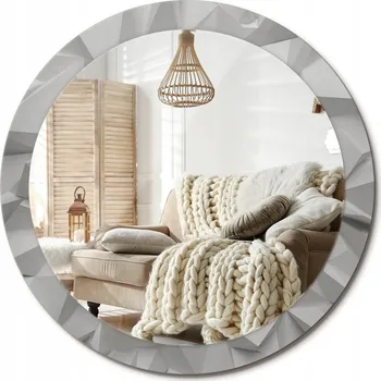 Zrcadlo Závěsné nástěnné zrcadlo s grafikou Velké průměr 90 cm Abstraktní bílý křišťál