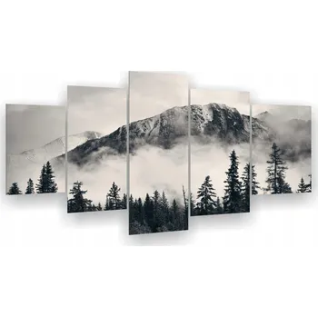 Obraz PĚTIDÍLNÝ TRYPTYCH NA ZEĎ HORY V MLZE VZOR