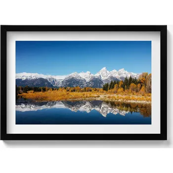 Obraz Dekorativní obraz v rámu do obýváku Hory, jezero a podzimní stromy 60x40 cm