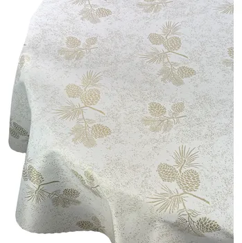 ubrus Vánoční ubrus odolný proti skvrnám, zimní, bílý, zlatý, Šišky, průměr 130 cm